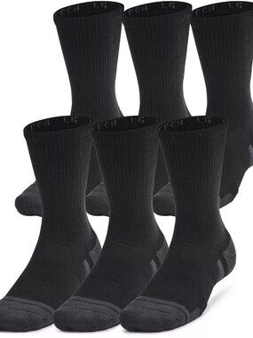 Under Armour UA Performance Tech Cushioned Crew Socks Mens XL 12-16 Black 6pk